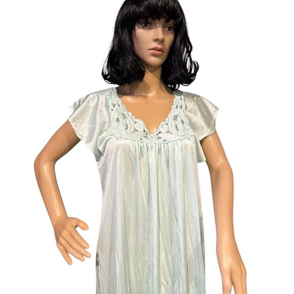 American Vintage Kayser Green flutter sleeves Long Nightgown size medium - Picture 2 of 12